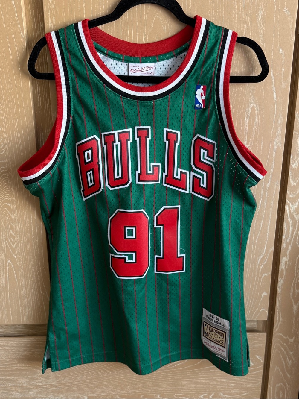Mitchell & Ness Green Chicago Bulls #91 Pinstripe Jersey
